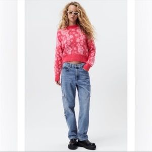 Zara Floral Jacquard Pink Sweater
